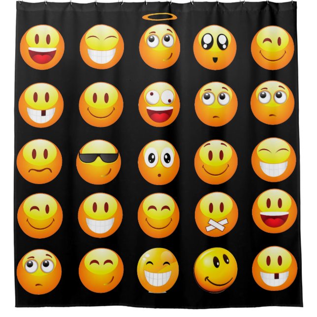 Cortina Para Chuveiro cortina de chá preto emojis (Frente)