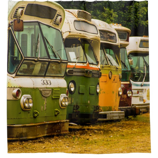 CORTINA PARA CHUVEIRO CORTINA DE CHUVEIRO CEMITÉRIO DE ÔNIBUS (Frente)