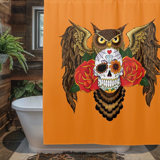 Cortina Para Chuveiro Coruja de Rosas de crânio (Criador carregado)