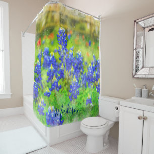 Cortina Para Chuveiro Costume floral do Bluebonnet da aguarela do chique