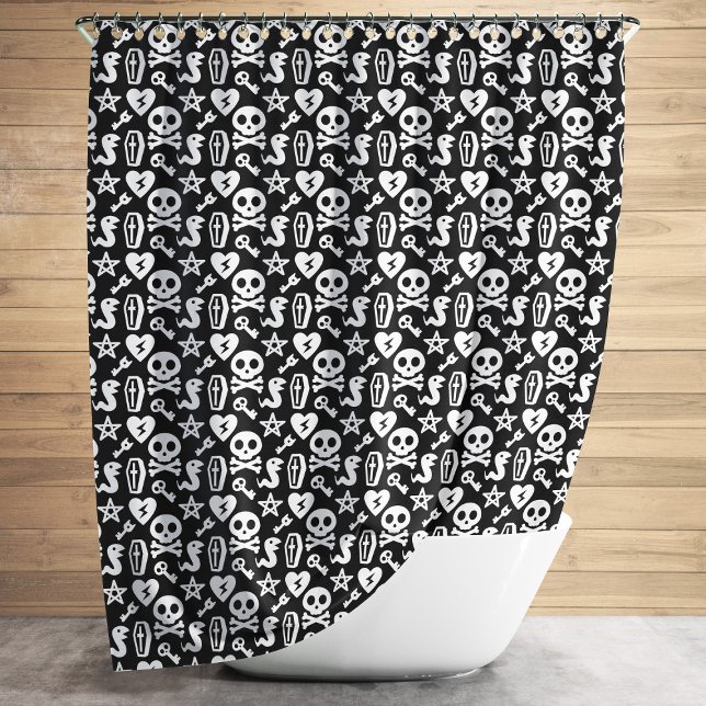 Cortina Para Chuveiro Crânio Cónico E Padrão Crossbone Do Halloween (Cute Skull And Crossbone Halloween Pattern Shower Curtain)