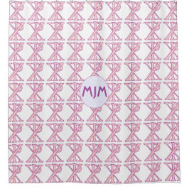 Cortina Para Chuveiro Cruz Chi Ro Rosa Monogramada em Azulejos 