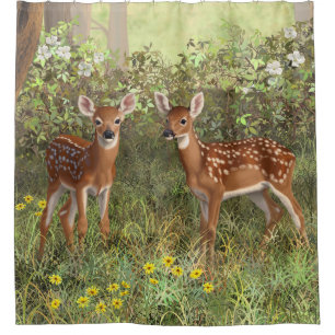 Cortina Para Chuveiro Cute Whitetail Deer Twin Fawns