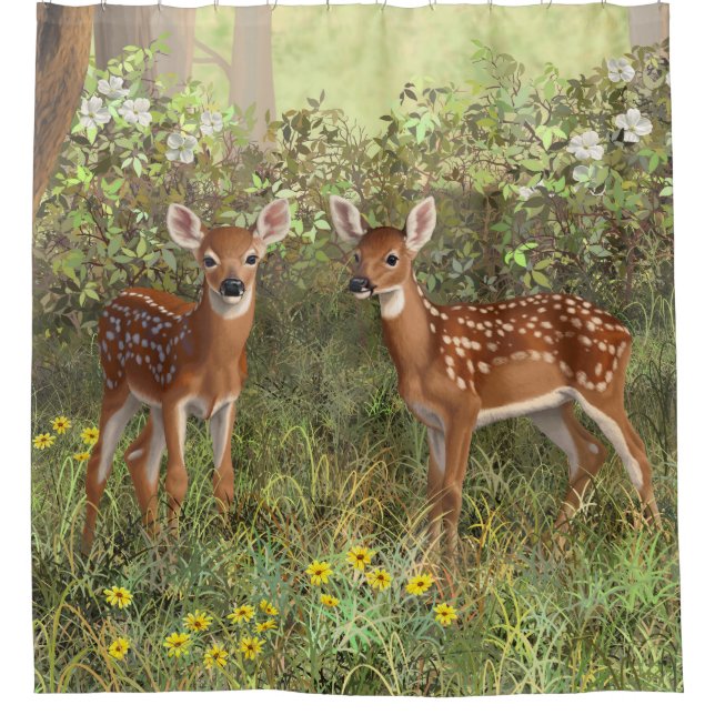 Cortina Para Chuveiro Cute Whitetail Deer Twin Fawns (Frente)