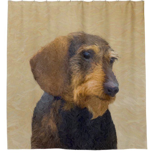 Cortina Para Chuveiro Dachshund (Wirehaired) Pintura Original para Cacho (Frente)