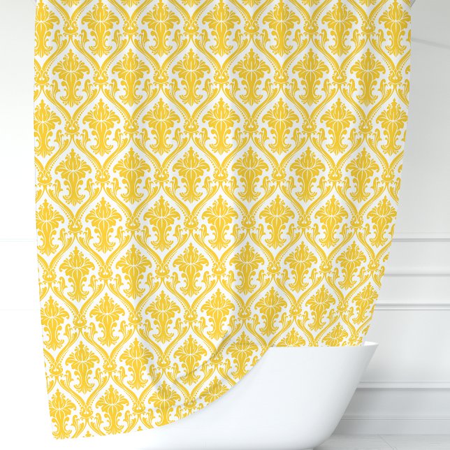 Cortina Para Chuveiro Damásco Amarelo e Branco (Criador carregado)