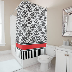 Cortina Para Chuveiro Damasco moderno elegante de Deco preto e branco