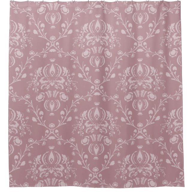 Cortina Para Chuveiro Damasco roxo e branco (Frente)