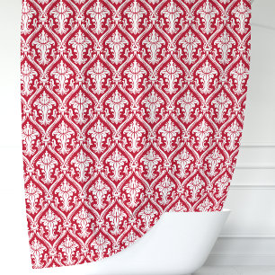 Cortina Para Chuveiro Damasco Vermelho e Branco