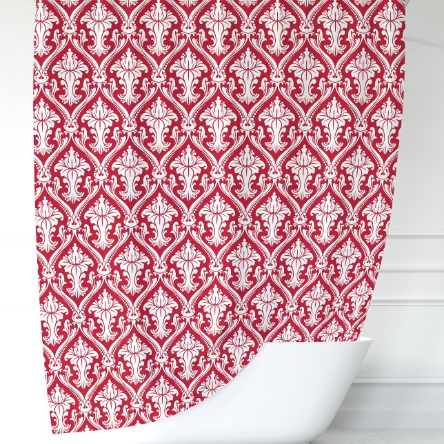 Cortina Para Chuveiro Damasco Vermelho e Branco (Criador carregado)