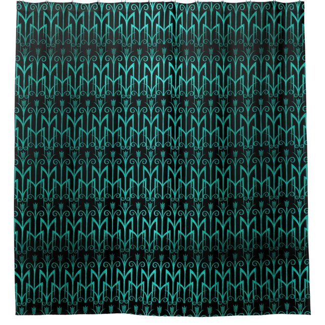 Cortina Para Chuveiro Deco de Arte de Grama Verde Teal Egípcia (Frente)