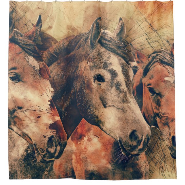 Cortina Para Chuveiro Decoração de pintura por aquarela artística (Frente)