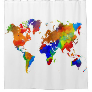 Cortina Para Chuveiro Design 33 Worldmap colorido