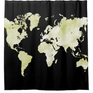 Cortina Para Chuveiro Design 73 mapa negro do mundo