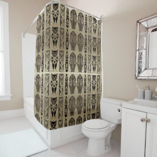 Cortina Para Chuveiro Design de Motivo de Estilo Africano Dourado e Pret