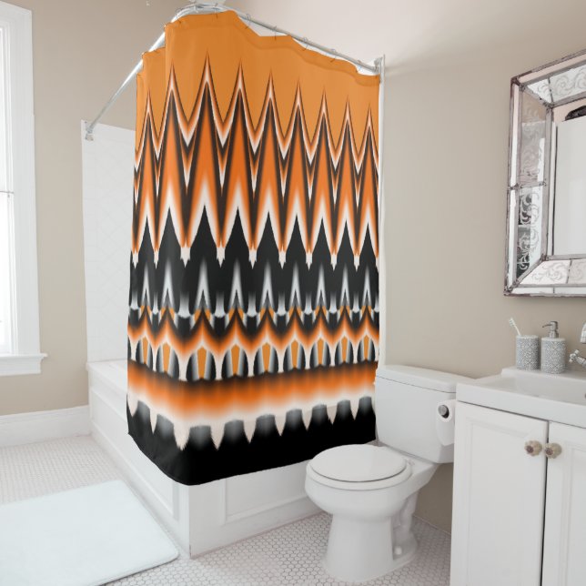 Cortina Para Chuveiro Design Preto e Branco Laranja com Espinhos (In Situ)