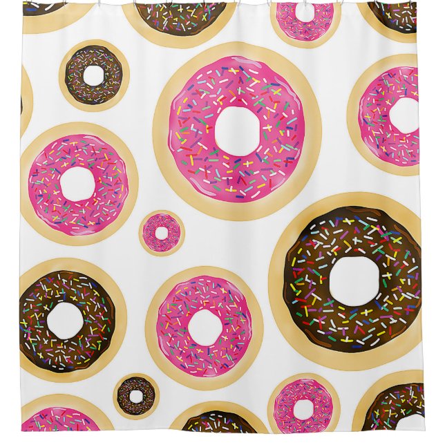 Cortina Para Chuveiro Donuts com Granulado Rosa e Marrom Diversão Modern (Frente)