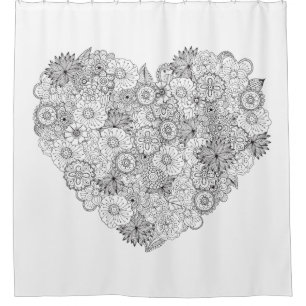 Cortina Para Chuveiro Doodle floral do coração