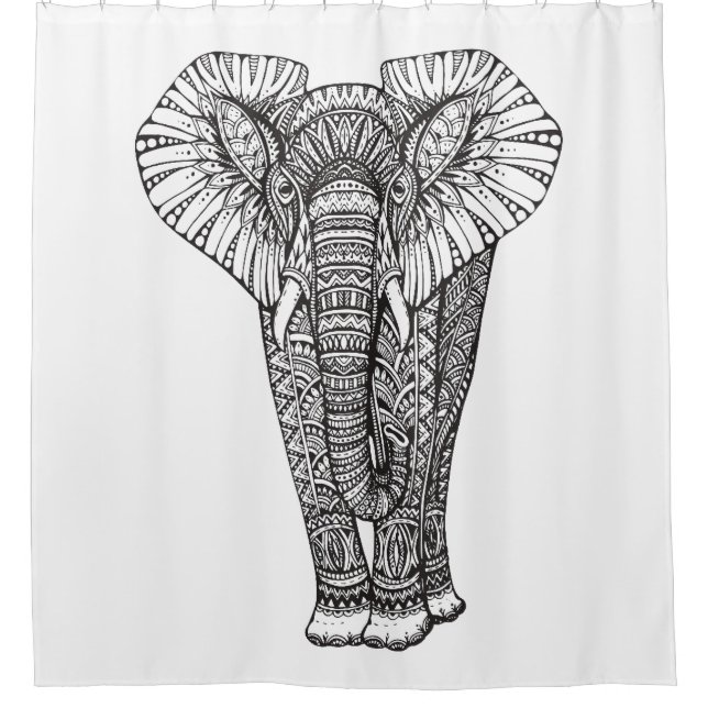 Cortina Para Chuveiro Doodle modelado fantasia do elefante (Frente)