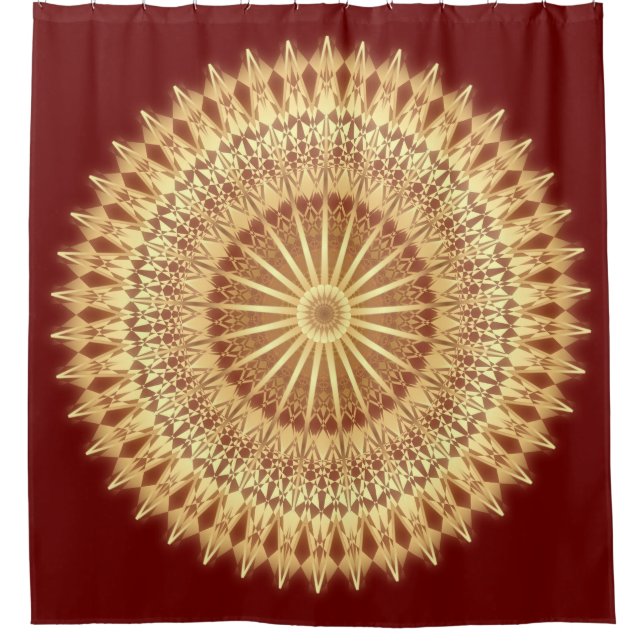 Cortina Para Chuveiro Dourado Mandala Vermelho Escuro (Frente)