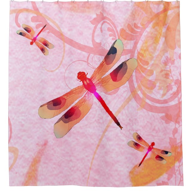 Cortina Para Chuveiro Dragões Na Cortina De Chá Rosa (Frente)