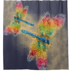 Cortina Para Chuveiro Dragonflies multicoloridos