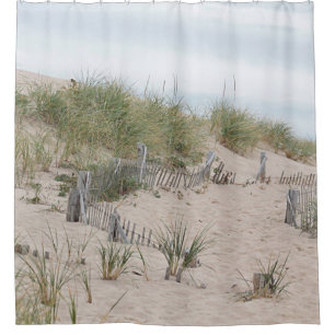 Cortina Para Chuveiro Dunas de areia e cercas da praia