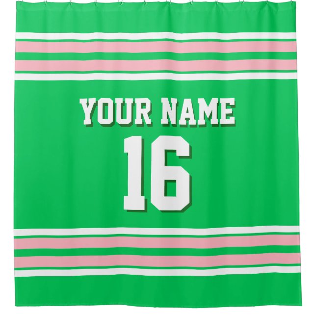 Cortina Para Chuveiro Emerald Green Pink White Strips Sports Jersey (Frente)