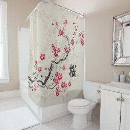 Cortina Para Chuveiro Estilo Oriental Sakura Cherry Blossom Art