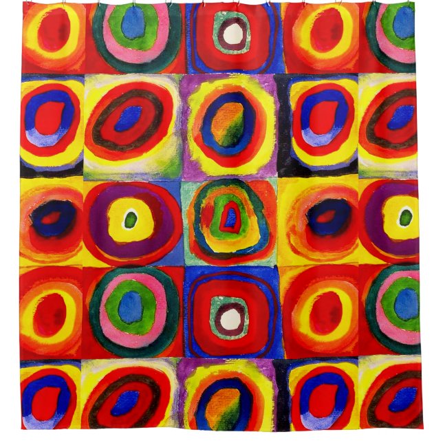 Cortina Para Chuveiro Estudo de cor de Kandinsky Quadrados Círculos Arte (Frente)