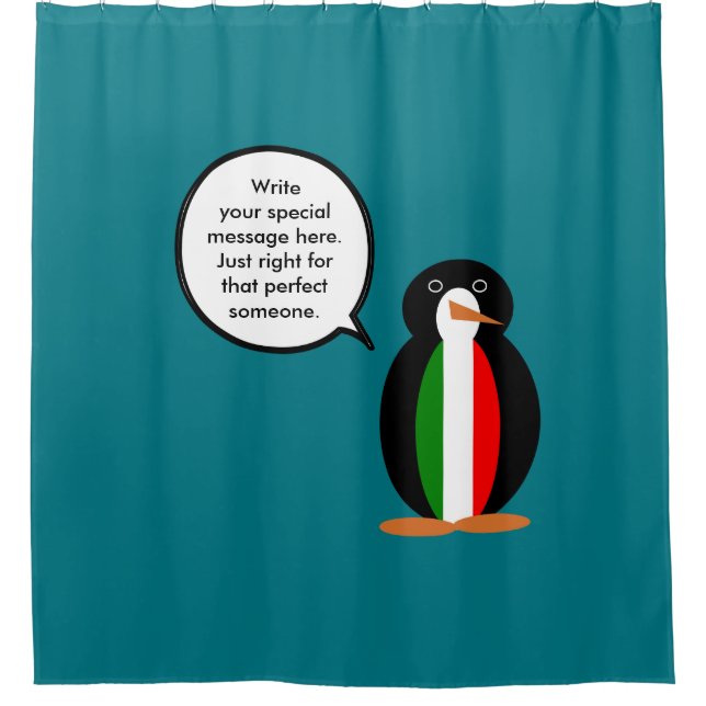 Cortina Para Chuveiro Falando Italiano Sra. Penguin Personalizada (Frente)