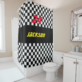 Cortina Para Chuveiro Fãs Checkered preto e branco da raça