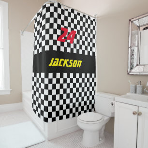 Cortina Para Chuveiro Fãs Checkered preto e branco da raça