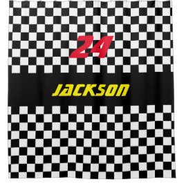 Cortina Para Chuveiro Fãs Checkered preto e branco da raça