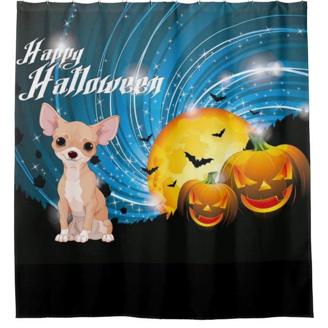 Cortina Para Chuveiro Feliz Halloween Chihuahua (Frente)