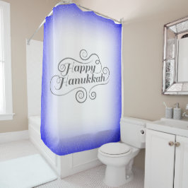 Cortina Para Chuveiro Feliz Hanukkah com fundo azul branco de 2 tons