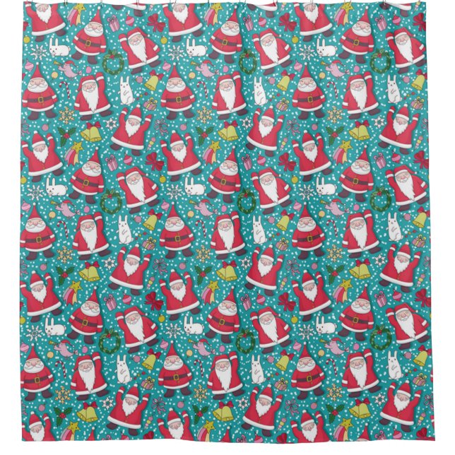 Cortina Para Chuveiro Feliz Papais noeis de dança de Natal (Frente)