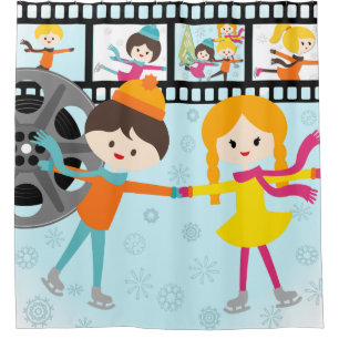 Cortina Para Chuveiro Filmes Domésticos Ice Skating Figura Skating Kids