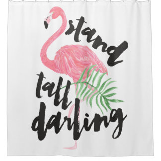 Cortina Para Chuveiro Flamingo cor-de-rosa alto do suporte preto da
