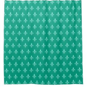 Cortina Para Chuveiro Fleur de Lis em Aqua Claro em Turquesa
