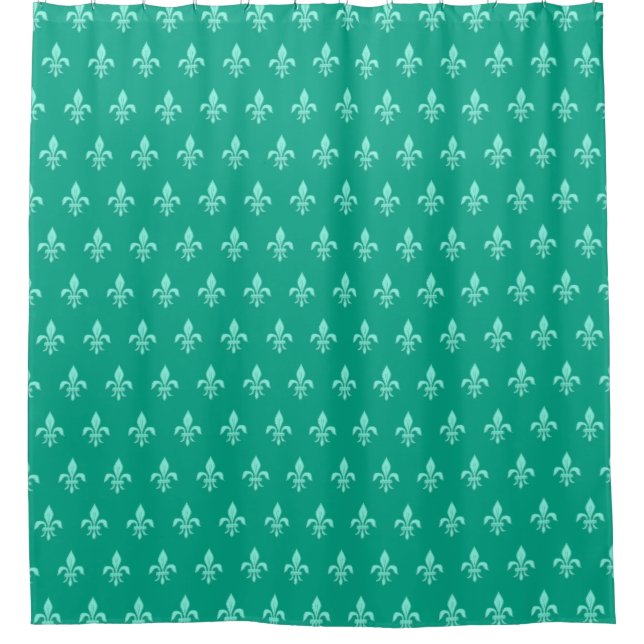 Cortina Para Chuveiro Fleur de Lis em Aqua Claro em Turquesa (Frente)
