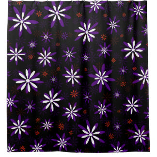 Cortina Para Chuveiro Floral branco vermelho roxo