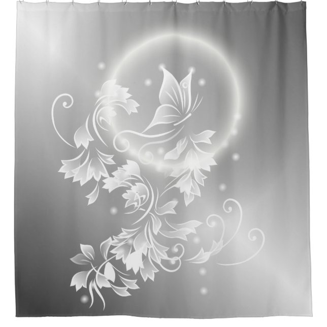 Cortina Para Chuveiro Floral Butterfly White Fantasia (Frente)