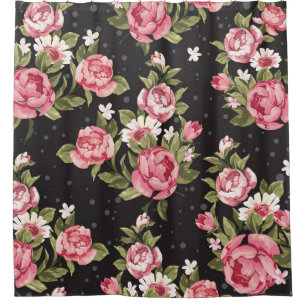 Cortina Para Chuveiro floral, rosas, vermelho, preto, fundo, chique,