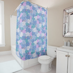 Cortina Para Chuveiro Floral violeta azul grande