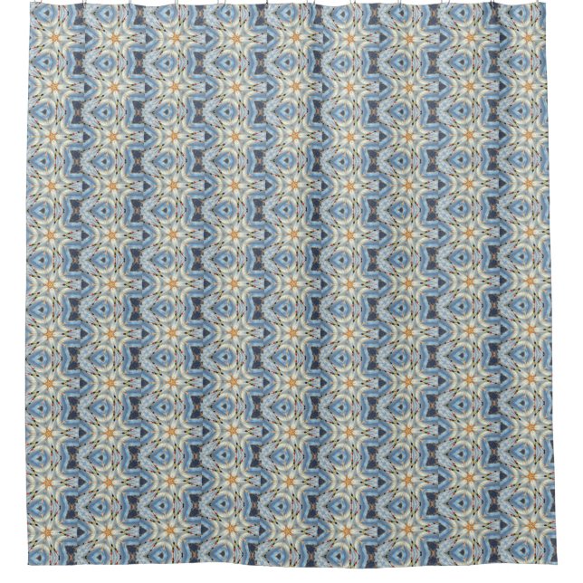 Cortina Para Chuveiro flores brancas com azul ondulado (Frente)