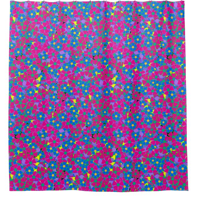 Cortina Para Chuveiro Flores Neon Pink e Blue (Frente)