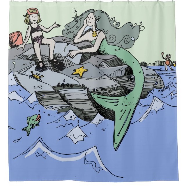 Cortina Para Chuveiro Foto bonitinha da Sereia de Arte Infantil (Frente)