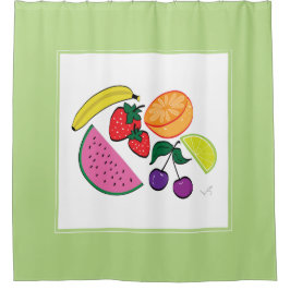 Cortina Para Chuveiro Fruta Colorida Verão, Divertida, Legal