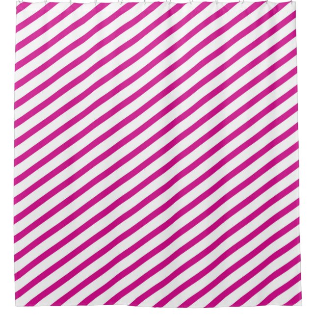 Cortina Para Chuveiro Fuchsia e White Diagonal Strips Modernos (Frente)